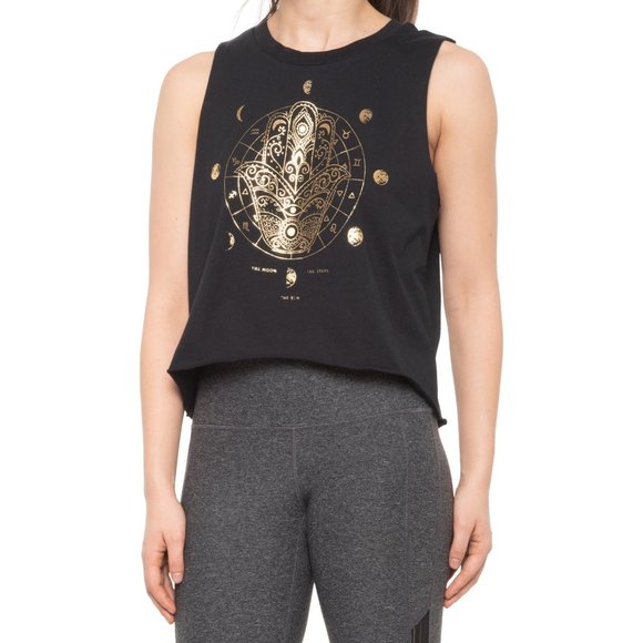 Grayson Threads Tops - Grayson Thread Gold Hamsa Moon Crop Tank Top